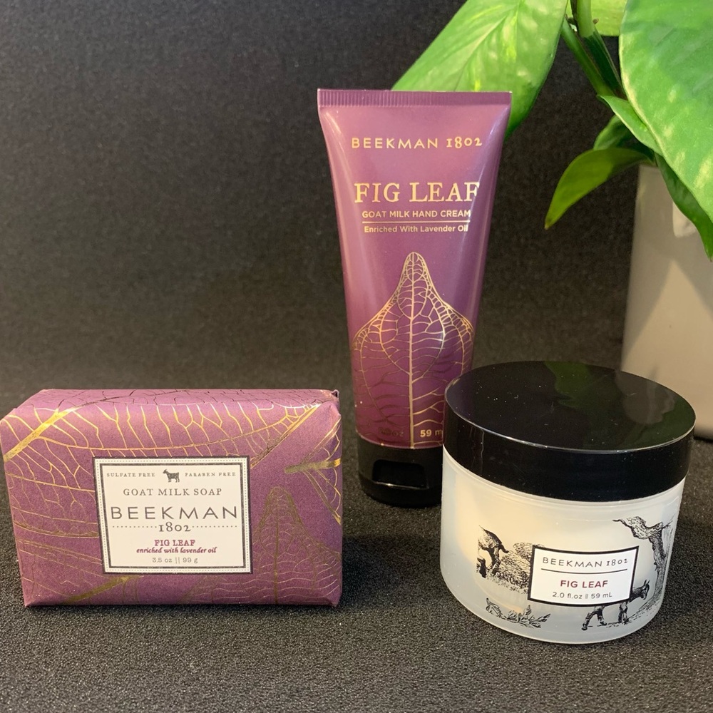 Beekman 1802 Fig Leaf/Lavender Goat Milk Cream & Soap 3 Piece Gift Set Brand New